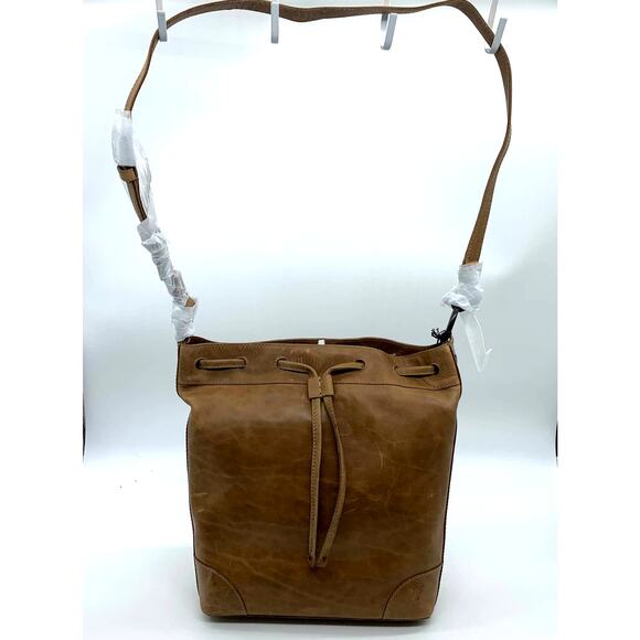 Frye Leather Handbags Melissa Drawstring Hobo Bag Brown Beige Color Purse (NWT) - Picture 1 of 16